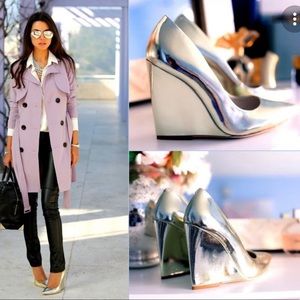 Alice + Olivia gold wedge heels